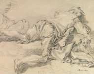 Boucher Francois Study of Two Male Figures and a Dog - Hermitage